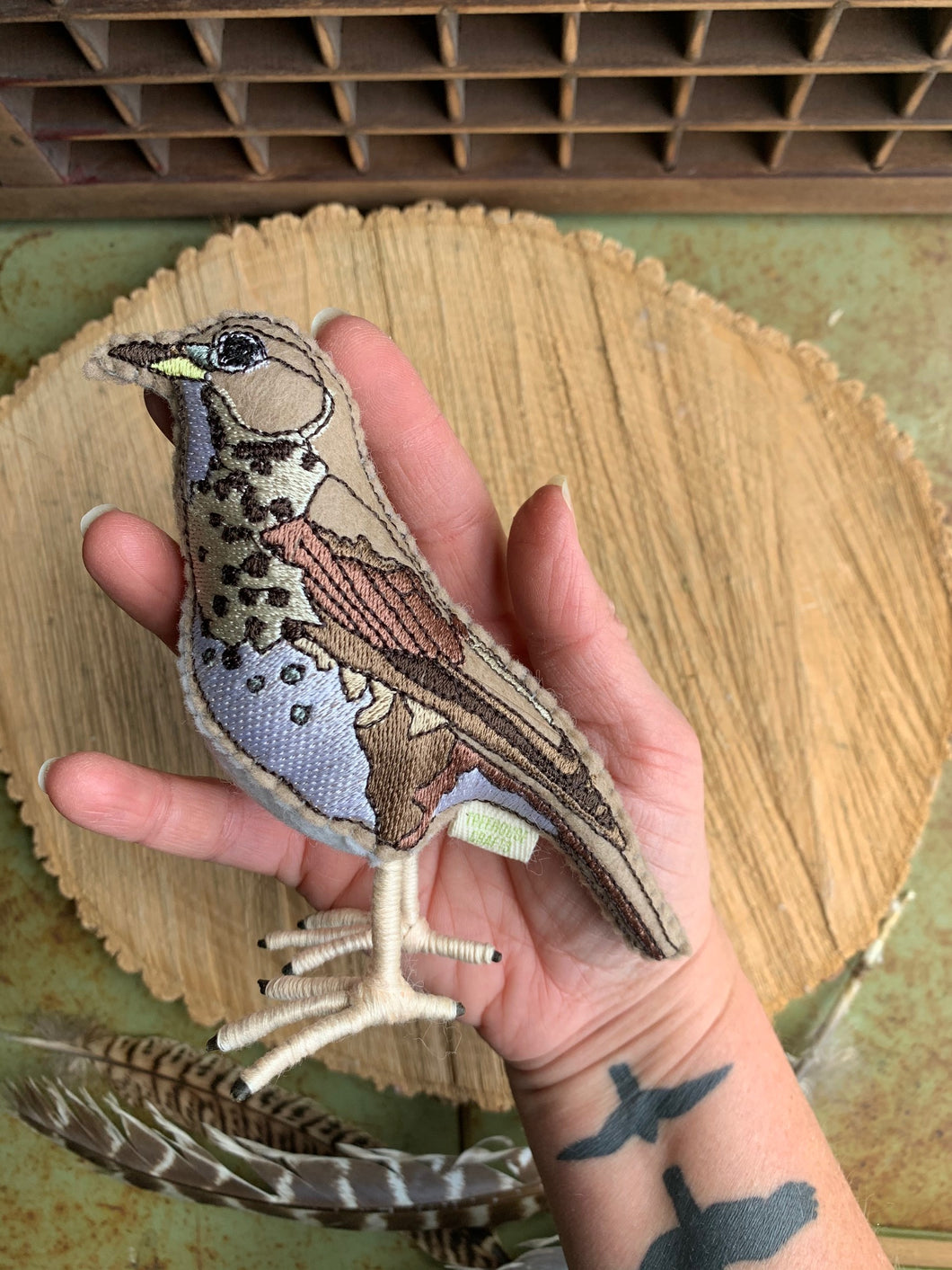 Bicknell's Thrush Embroidered Bird