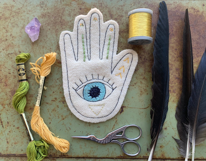 Embroidered Wool Hand with Eye Patch