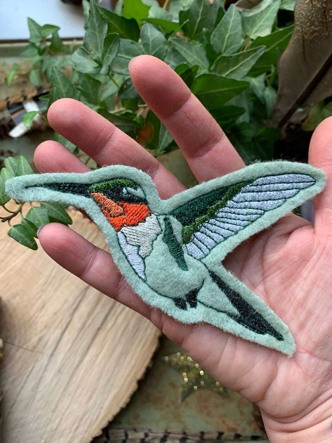 Embroidered Wool Hummingbird Patch