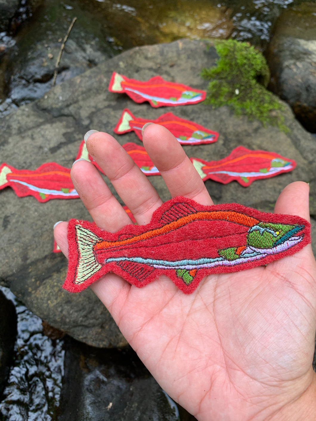 Embroidered Wool Salmon Patch