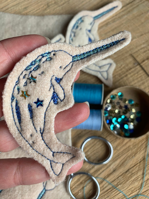 Embroidered Wool Narwhal Patch